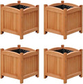 Raised Garden Bed Planters 4-Pack Square Solid Pine Wood 12x12x12 Inch Varnished Finish Outdoor Use for Patio Balcony Herbs Flowers