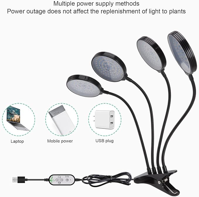 Fafeicy 60W LED Plant Grow Light On Grow Lamp Flexible 360° Bendable 5 Dimmable Modes 3 Fill Light Modes USB Powered with Design for Indoor Outdoor Plants