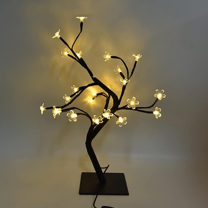 Cherry Blossoms Tree Lamp with 24 LED USB Powered Warm White Light Plastic PVC Bonsai Light for Home Decoration - Romantic Twinkling Lights Flexible Branch Design Ideal for