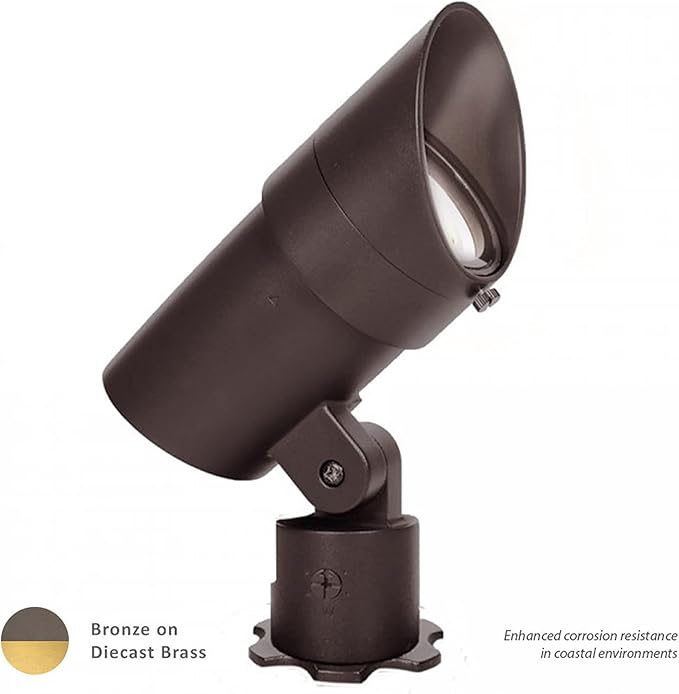 WAC Landscape Lighting LED 120V Line Voltage Large Size Accent Light with Adjustable Beam Angle and Integral Brightness Control 4000K Cool White Built-in LED in Solid Brass Coated with Bronze