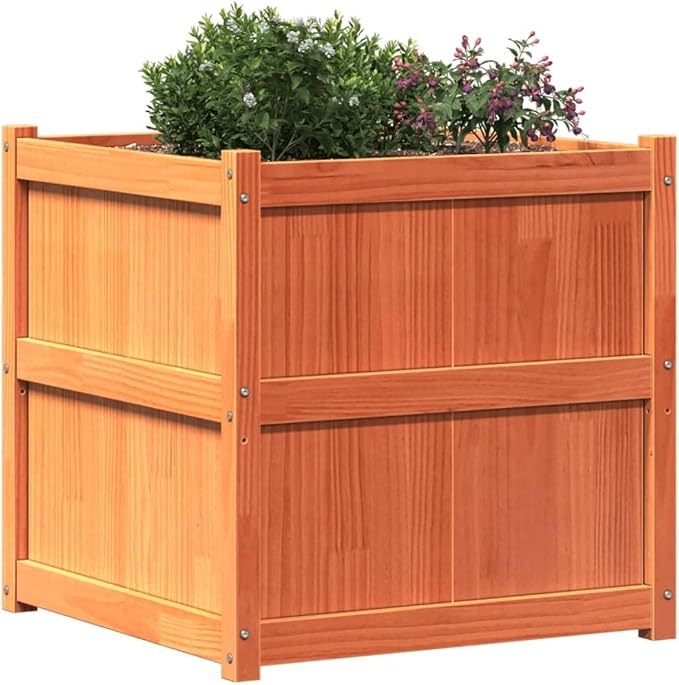 Wooden Raised Garden Bed Garden Planter Box Outdoor Wood Raised Garden Bed for Planting Plants Vegetables Wax Brown 27.6x27.6x27.6 Solid Wood Pine-239