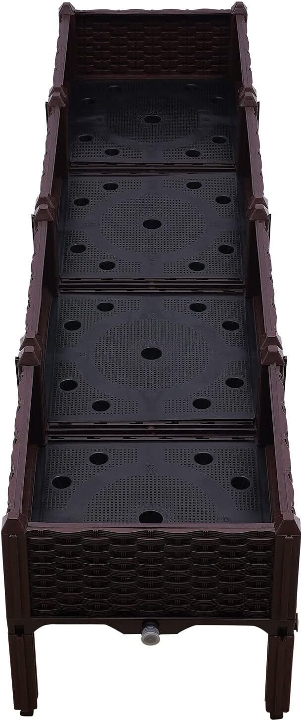 4pcs Elevated Planter Box Raised Garden Bed Brown Yard Vegetable Flower Grow Decor kit (Four combined sizes 61.41 * 15.35 * 14.96inch)