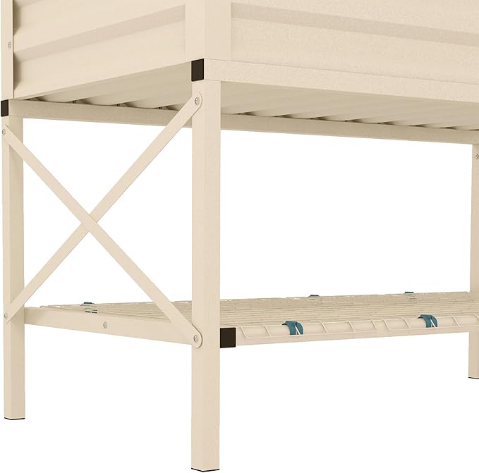Outsunny Raised Garden Bed with Galvanized Steel Frame Storage Shelf and Bed Liner Elevated Planter Box with Legs for Vegetables Flowers Herbs Cream