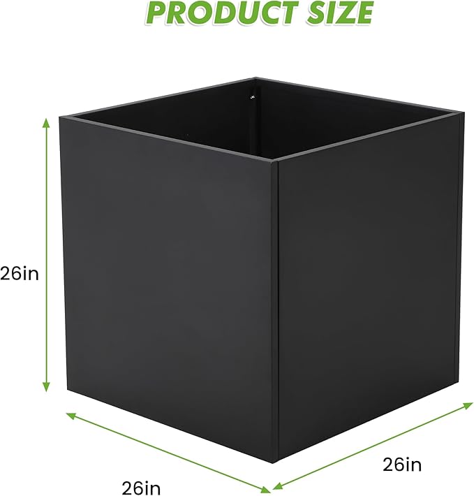 Rectangle Metal Planter Box 26x26x26 Inch-Heavy Duty Large Garden Planter BoxIndoor and Outdoor Galvanized Steel Raised Bed for Porch Garden Patio Yard