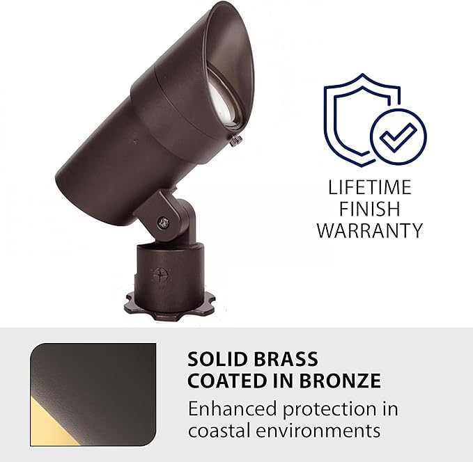 WAC Landscape Lighting LED 120V Line Voltage Large Size Accent Light with Adjustable Beam Angle and Integral Brightness Control 4000K Cool White Built-in LED in Solid Brass Coated with Bronze