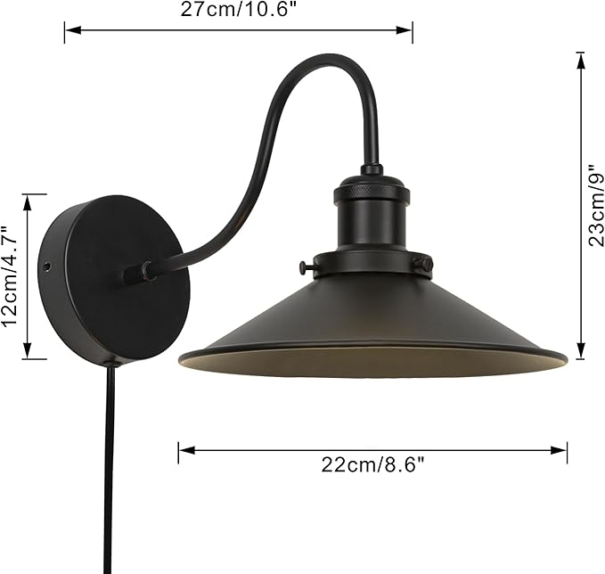 2-Pack Hook Type Wall Mounted Plant Light Full Spectrum White Light 6000K 25W Bulb Vintage Black Gooseneck Plug in Cord Timing Wall Lamp for Indoor Growing Plants