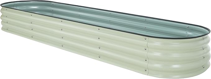 BlueWish 8x2x1FT Raised Garden Bed 11.1” H Galvanized Raised Garden Bed with Bottomless Rubber Strip 9-in-1 Modular Raised Planter Box Outdoor for Vegetable Flower Beige