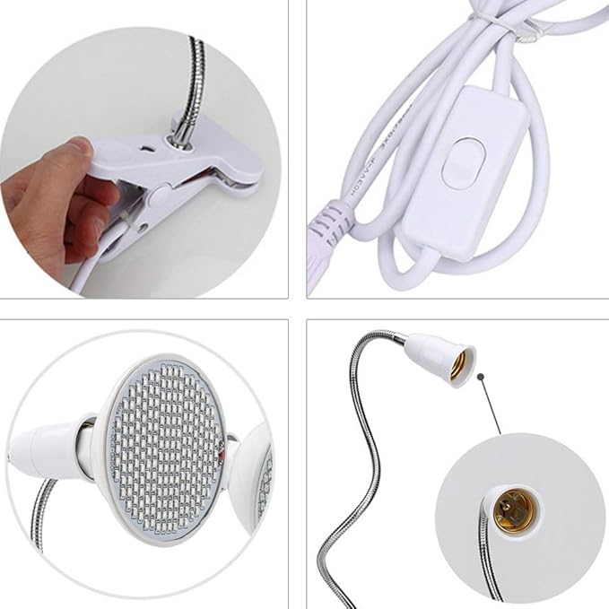 LED Grow Light AC 85-265V 120W LED Plant Bulbs 200 LEDs Clip Desk Lamp Full Spectrum with 360 Degree Flexible Gooseneck Light for Office Home Indoor Garden Greenhouse