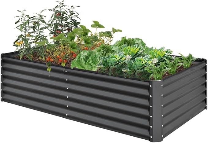 Heavy-Duty Galvanized Steel Raised Garden Bed for Outdoor Vegetable Fruit and Flower Planting – Rust-Resistant Metal Planter Box (Dark Gray - 6x3x1.5 ft)