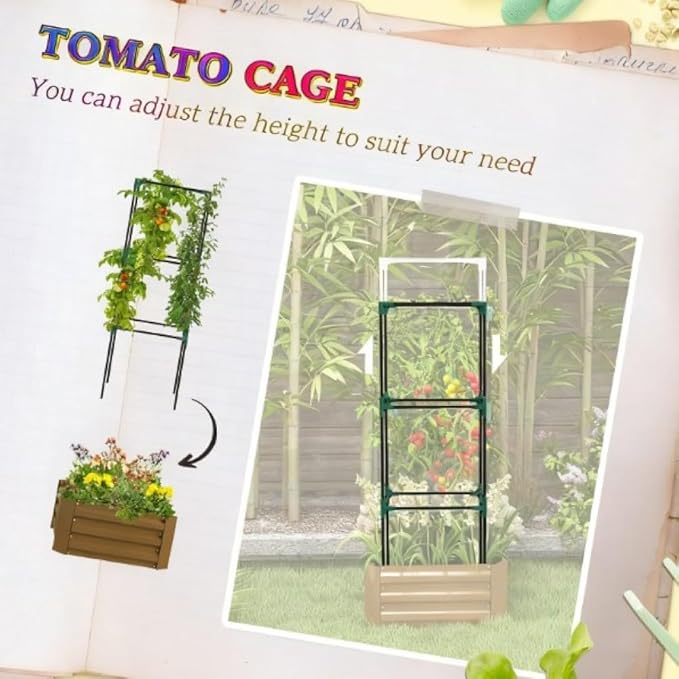 Heavy-Duty Galvanized Steel Raised Garden Bed with Built-in Trellis Support for Climbing Plants and Vegetables (Brown + Steel)
