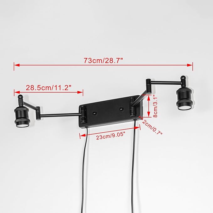 Adjustable Left/Right Extension Wall Sconce 10W 4500K Full Spectrum15-60° Beam 15Ft Timer Cord Industrial Style Black Metal Cone Shade for Indoor Plants