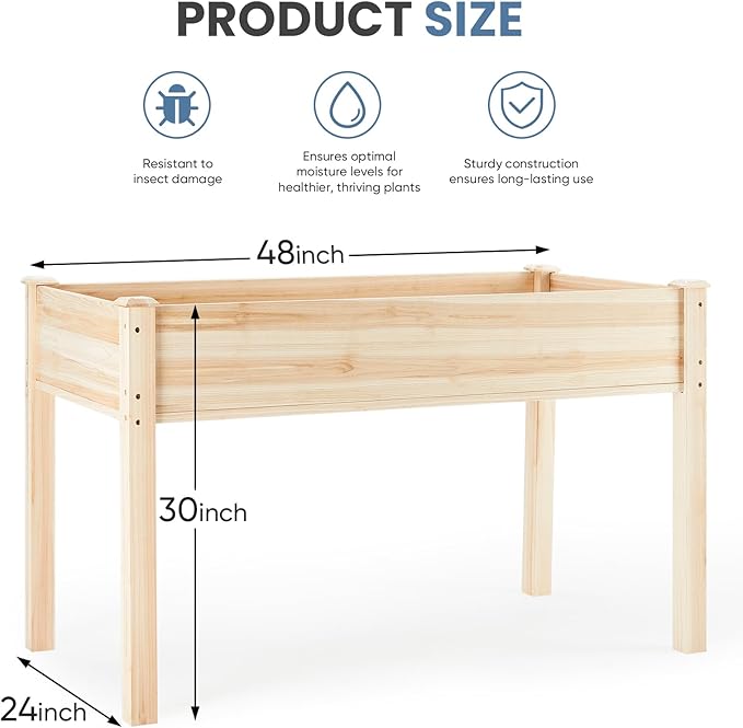 DUMOS Raised Garden Bed with Legs 48x24x30 Inch Planter Box Outdoor with Liner for Herbs/Flowers/Vegetables Elevated Wooden Garden Bed for Patio Balcony and Backyard Soft Wood