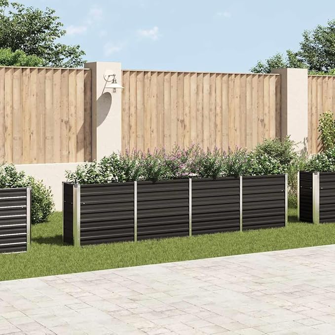Galvanized Garden Raised Bed Kit Galvanized Planter Raised Garden Boxes Outdoor Metal Raised Garden Beds for Vegetables 126x15.7x30.3 Galvanized Steel Anthracite-299