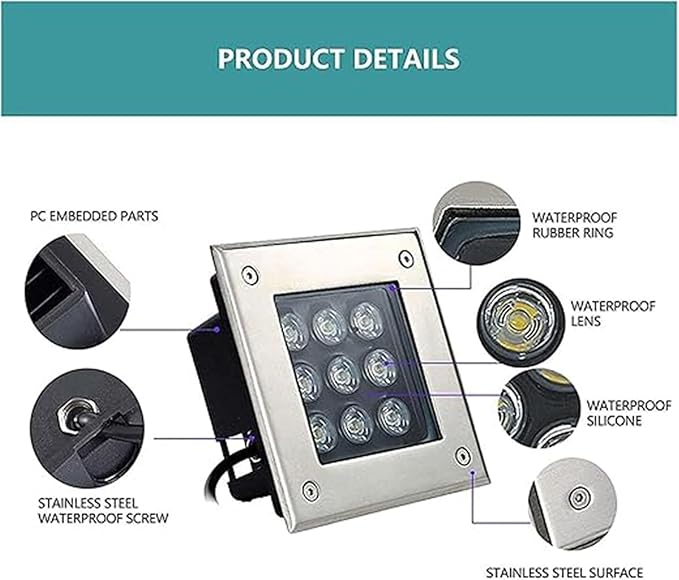 Ground LED Landscape Light AC85-265V Outdoor Buried Lights Square IP67 Waterproof Buried Light Outdoor Recessed Spotlight For Landscape Decoration Sidewalk Lighting(Warm white light3W)
