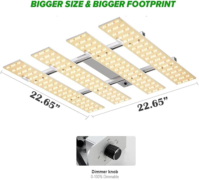 LED Grow Light Dimmable with 5x5ft Coverage and Upgraded Larger Size with Size 22.6x22.6 Full Spectrum Grow Lamps for Indoor Hydroponic Growing Light with High PPFD (Actual Power 240Watt) …