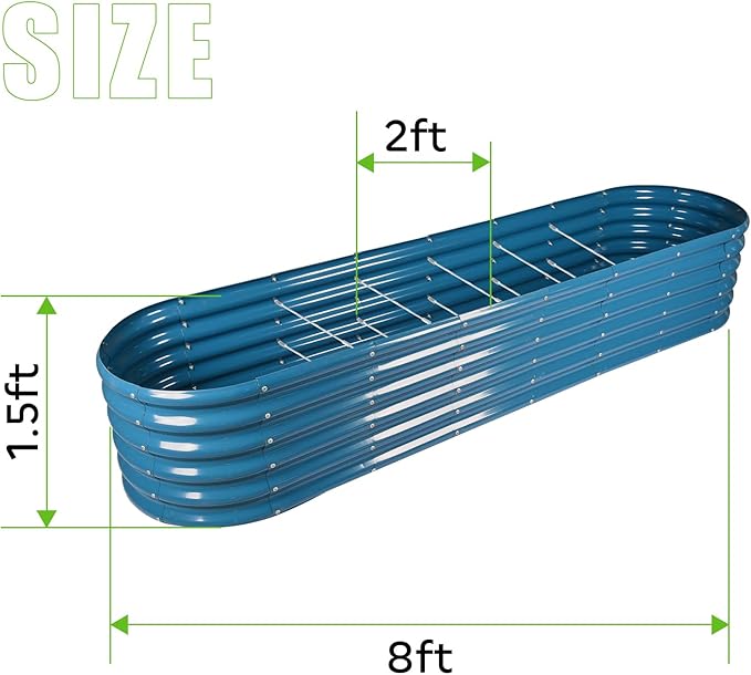 Land Guard 8×2×1.5ft Galvanized Raised Garden Bed Kit Raised Garden Boxes Outdoor Oval Metal Raised Garden Beds for Vegetables Blue