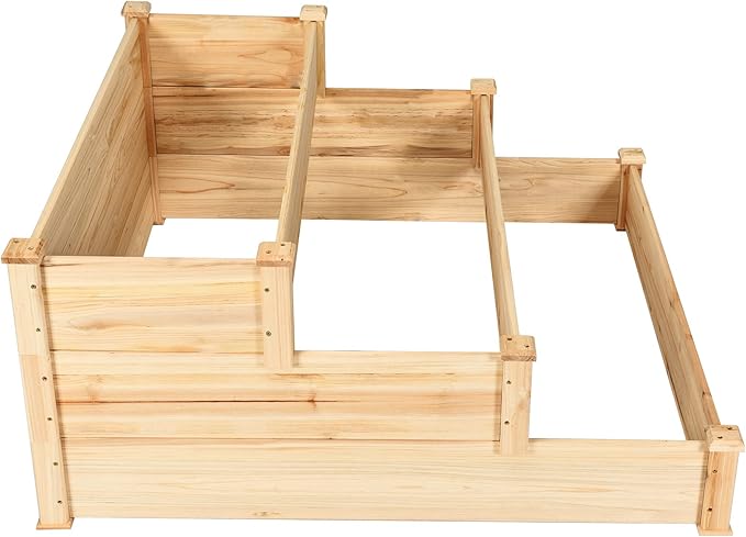 S AFSTAR 3-Tier Raised Garden Bed Wood Elevated Planter Box with 3 Dividable Bed Kit Outdoor Above Ground Garden Beds for Plants Herbs Vegetables Stackable &amp Flat Arrangement 49L x 49W x 22