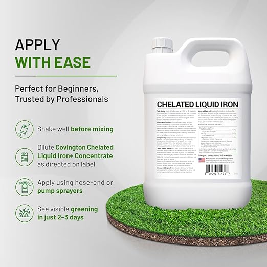 Covington Chelated Liquid Iron Concentrate (1 Gallon) Lawn &amp Garden Liquid Iron &amp Nitrogen Supplement for Plants Shrubs &amp Trees Treats Deficiency Discoloration Stunted Growth &amp Roo