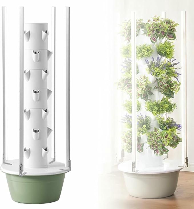 Hydroponics Growing System Kits Hydroponics Tower with Hydrating Pump Adapter Net Pots for Herbs Fruits and Vegetables-*