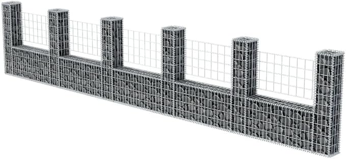 Gabion Basket U-Shape Galvanized Steel 224.4x7.9x39.4 Gabion Raised Bed Gabion Cages Basket Steel Woven Gabion Net for Backyard Garden -AA