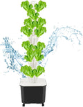 50 Pots Hydroponics Tower 8 Tiers Hydroponics Growing System Tower Vertical Tower Planter Pump Tower with Water Tank Irrigation Pump and Movable Water Tank for Hydroponic Gardening Lovers (White)