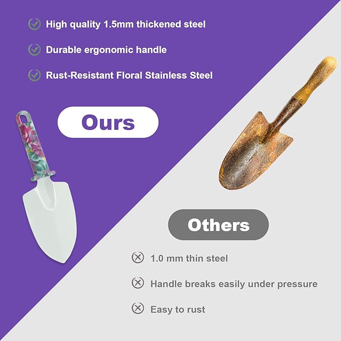 Gardening Gifts for Mom Kit with Purple Flower PrintGarden Hand Tool Set for Women Mothers Day Birthday Gift