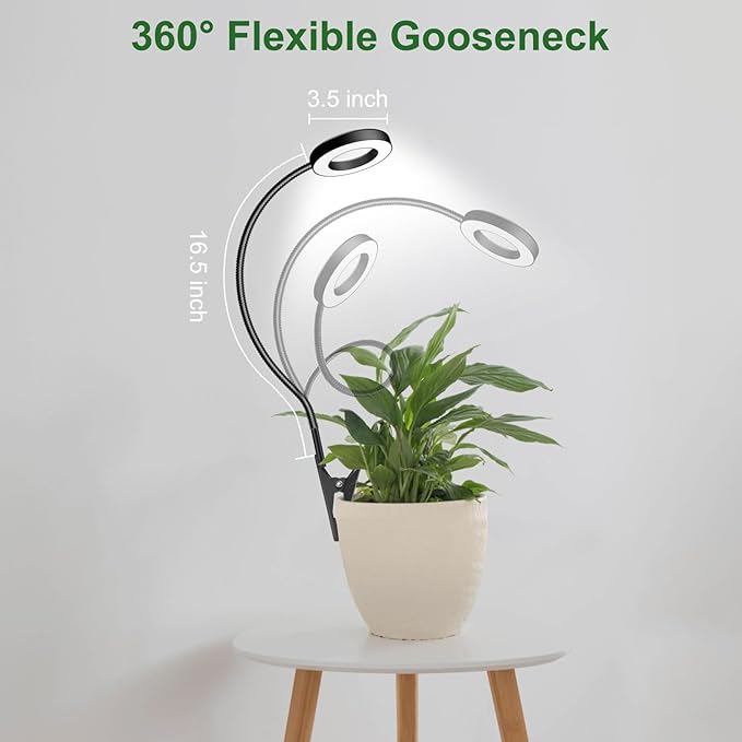 Wolezek 2 in 1 Grow Lights for Indoor Plants 3 Colors Plant Lights with 360 Gooseneck 48 LEDs Full Spectrum 6/12/16H Timer 5 Brightness Black 3 Pack