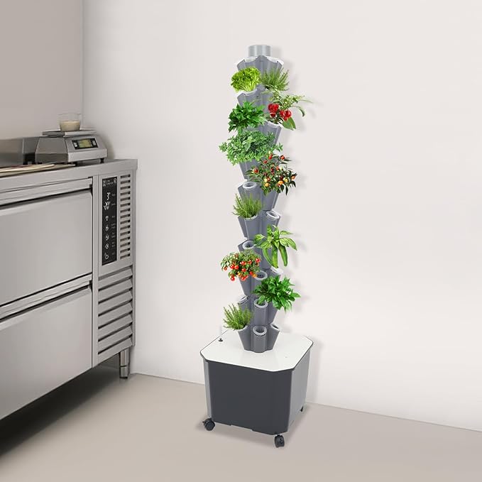 Hydroponic Vertical Growing System w/Timer 50 Pods Indoor Gardening System w/Water Circulation Hydronic Garden Tower Plants Germination Kit for Fruits Leafy Vegetables