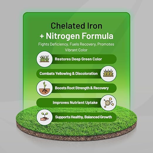 Covington Chelated Liquid Iron Concentrate (32oz) Lawn &amp Garden Liquid Iron &amp Nitrogen Supplement for Plants Shrubs &amp Trees Treats Deficiency Discoloration Stunted Growth &amp Root St