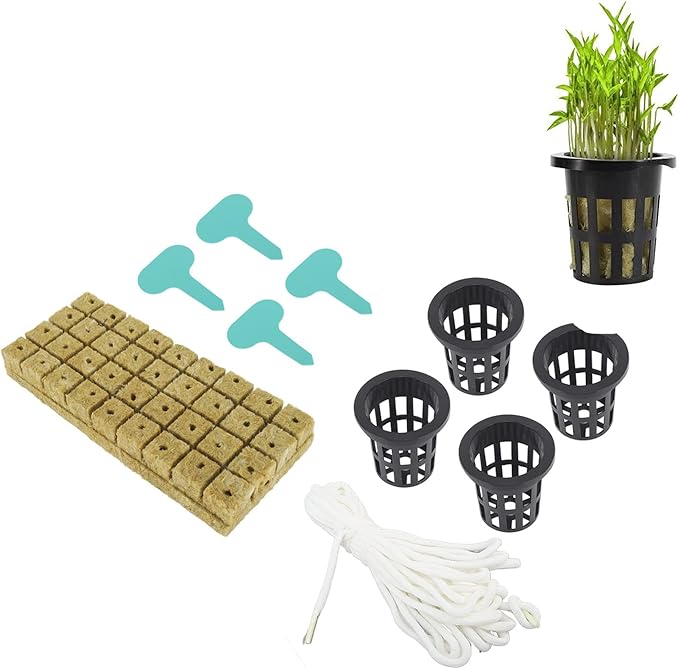 Pack of 72 2.5cm Rock Wool Cubes with 5.1cm Mesh Pots for Hydroponic Growing System Good Water Absorption Hydroponic Net Cutting Kit