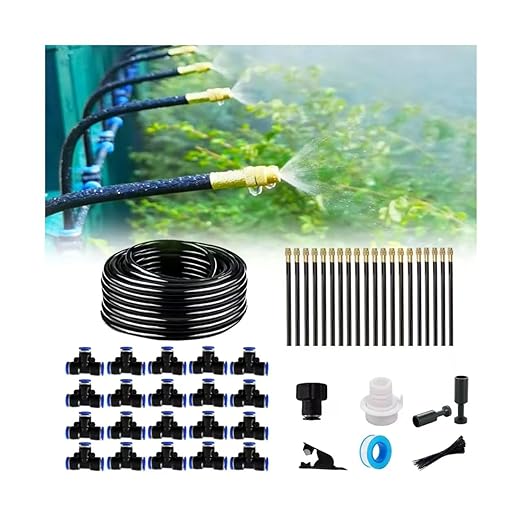 New drip Irrigation kit Automatic Garden Watering System Quick Connector and 360-degree Bending Dropper atomizing Copper Nozzle Garden Plant Lawn Courtyard Watering System. (82FT)