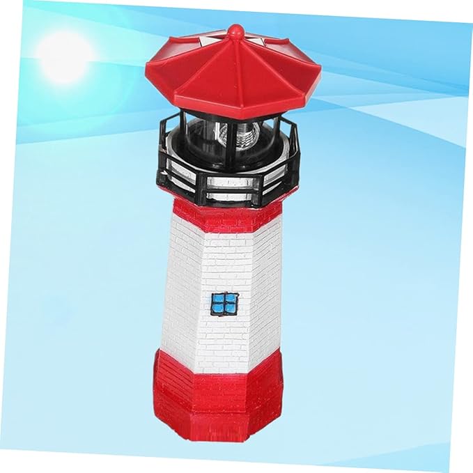 BESPORTBLE Led Solar Revolving Light Creative Resin Rotary Lighthouse Outdoor Garden Decor Energy-Saving Solar Lamp for Lawns Walkways and Courtyards Red White