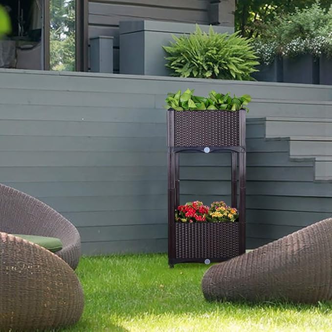 Modern Home Raised Planter Kit - Stackable Modular Flower/Garden Bed Kit - Stacking Brown/White Planter Sets for Home Restaurant Office Garden (Brown)