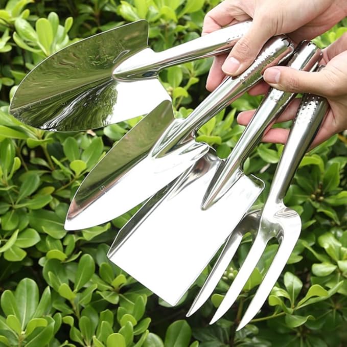 Gardening Tool Set 4PCS Garden Tool Set Rake Shovel Weeder Outdoor Hand Tools Set Beach Combing Tool Kit Gifts for Women and Men (4pcs/Set)
