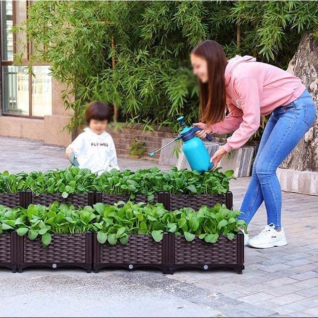YSUEFIJO Raised Garden Bed with Self Watering Planter Box and Drainage Plug Elevated Vegetable Growing Bed Planter Raised Beds for Vegetables Flowers Herbs and Succulents