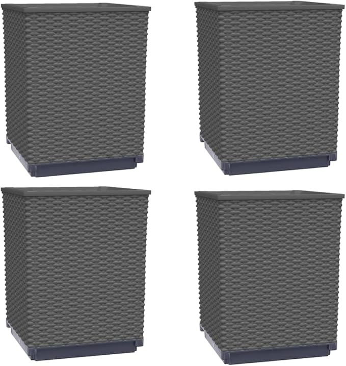 4-Pack Raised Planter Box Set 11.8 in Matte Black Stackable Square Polypropylene Outdoor Indoor Decor Flower and Vegetable Garden Bed for Patio Balcony Terrace