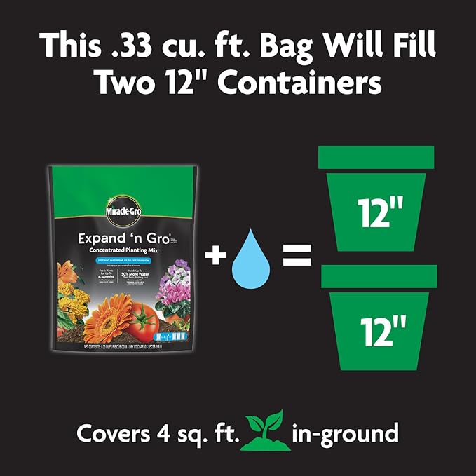 Miracle-Gro Planting Mix .33 cu. ft. 2-Pack | Concentrated | Expands to 1 cu. ft. | For Containers | For In-Ground Use