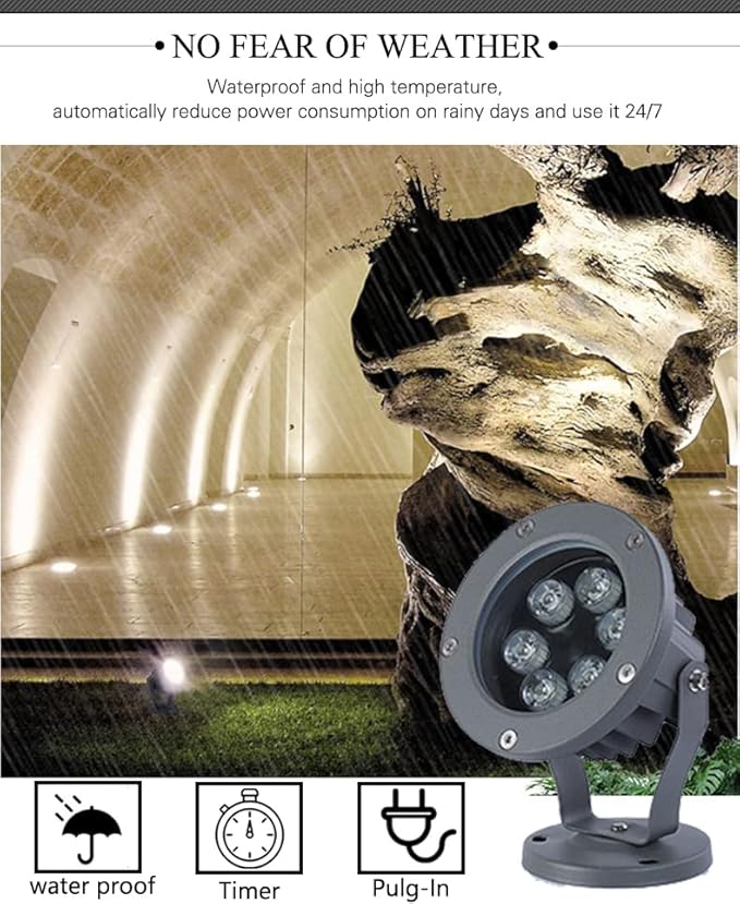 Kiven LED Landscape Plug-in Down Light with Timer Function 6W Outdoor Waterproo LED Christmas Decorative Spotlight Lamp 110V with Plug for Indoor Outdoor Yard Step Wall Lighting (Warm White)