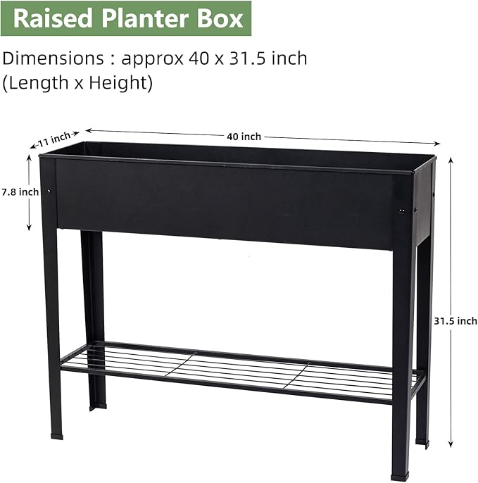 Raised Garden Bed Elevated Planter Black Metal Plant Box with Legs Standing Garden Stand Drainage Holes Black