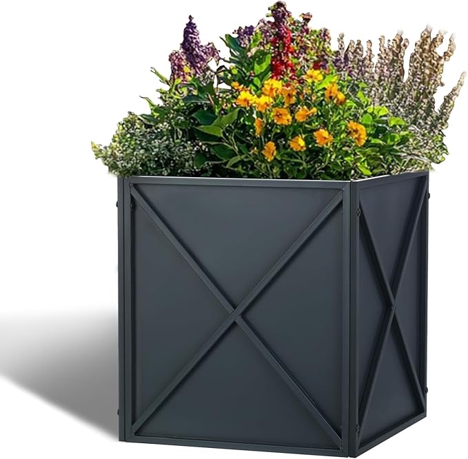 SUNNYPARK Large Metal Planter Box 17”x 17”x 18” Square Modern Grey Metal Planter Box Heavy Duty with Drainage Holes for Outdoor Garden Patio