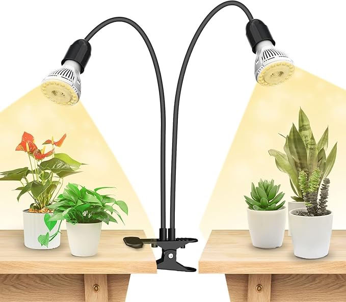 SANSI LED Grow Lights for Indoor Plants Lifetime Free Bulb Replacement 300W Full Spectrum Dual Gooseneck Clip Plant Grow Light with Optical Lens for High PPFD Growing Power LampNo Timer