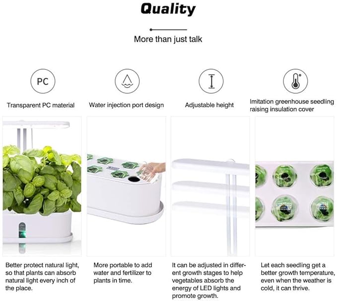 Indoor Herb Garden Kit for 10 Plants with 10W LED Grow Light Hydroponic Planter Pot Water Injection Port Design