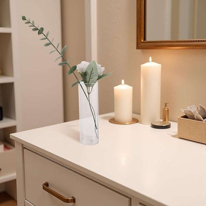 4 Sets Wall Mounted Glass Cylinder Vase Clear Tube Hydroponic Planter Hanging Flower Holders Propagation Container with Hooks for Living Room Office