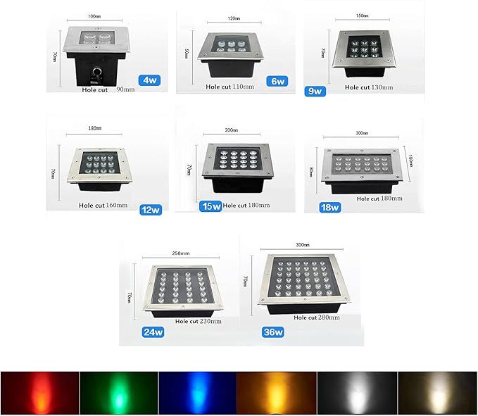 4 Pack Square Buried Lights - IP66 Waterproof Embedded Garden &amp Pathway Lamps AC85-110V Outdoor Landscape Lights (Green 6W)