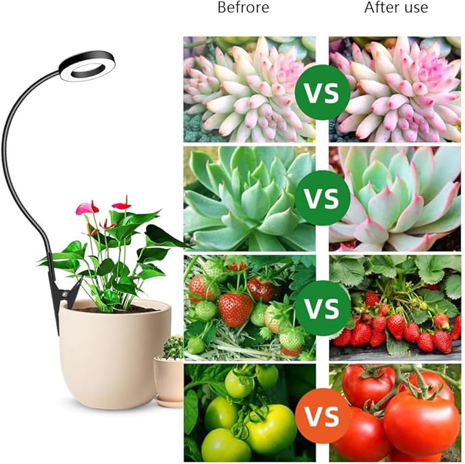 Plant Grow Light 48 LEDs Full Spectrum Grow Lights for Indoor Plants Height Adjustable Small Halo Grow Light with Clip 3 Spectral Modes Auto Timer 3/9/12Hrs 10 Levels BrightnessBlack