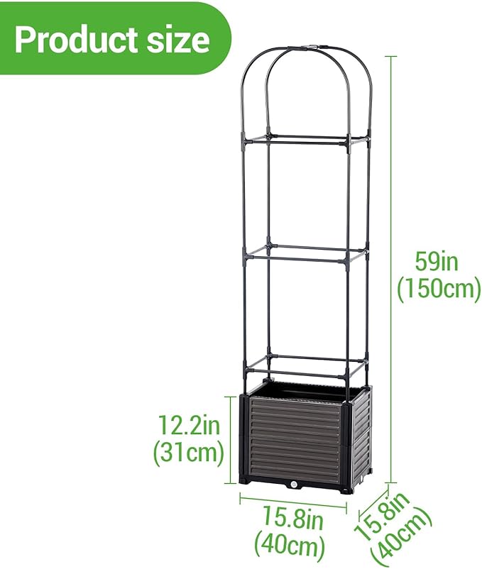 Set of 2 Raised Bed with Trellis Flower Box with Trellis for Climbing Plants Garden Bed Trellis Made of Metal and PP Garden Trellis with Self-Watering Planter Box Garden Balcony 40 x 40 x 150 cm