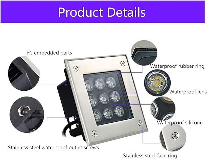 Square Underground Light - Outdoor Ground Landscape Lamp IP66 Waterproof AC85-265V Outdoor Recessed Spot Light for Garden Driveway Step Pathway Deck Buried Lighting(Green Light5W)