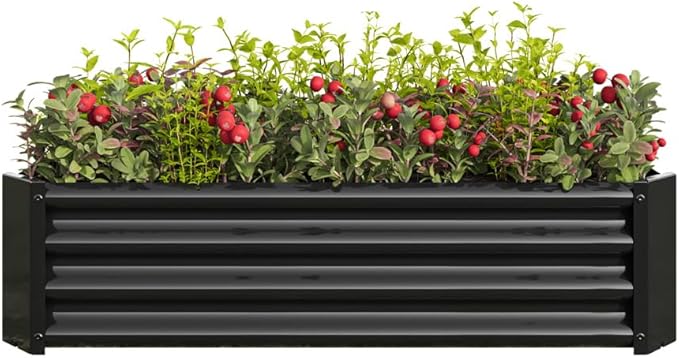 Outdoor Metal Raised Garden Bed Rectangle Raised Planter 4×2×1ft for Flowers Plants Vegetables HerbSucculents (Black)