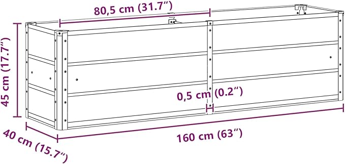 Steel Raised Garden Bed for Gardening Metal Planter Box for Vegetables Fruits Flowers 62.99 x 15.75 x 17.72 in Green -458
