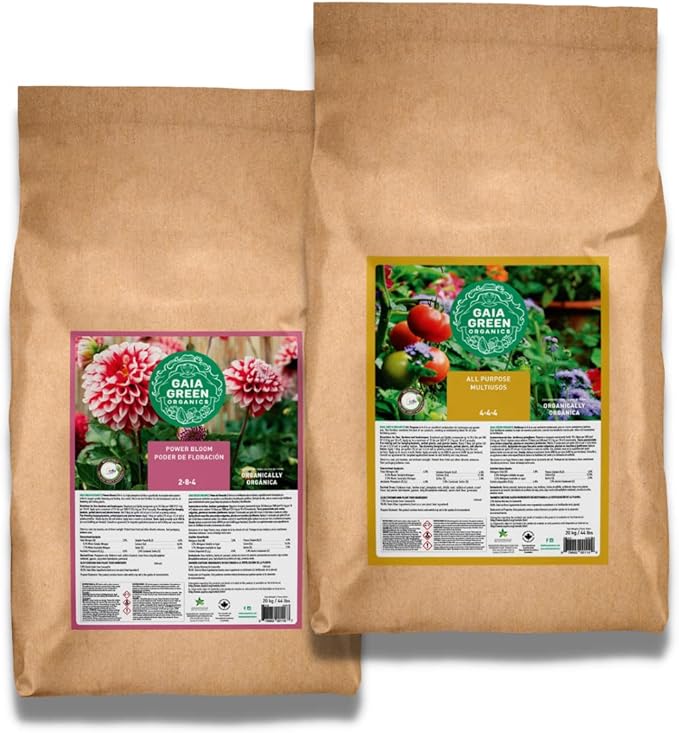 Gaia Green Power Bloom and All Purpose Organic Plant Nutrients Fertilizer and Growbuds Feeding Chart 20KG Bundle Set
